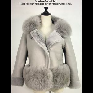 NEW REAL Fox/ Wool Fur Leather Moto Jacket $,295